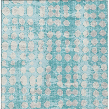 Tabselect Home Line 5' X 8' Teal Blue And Ivory Abstract Washable Indoor Outdoor Area Rug