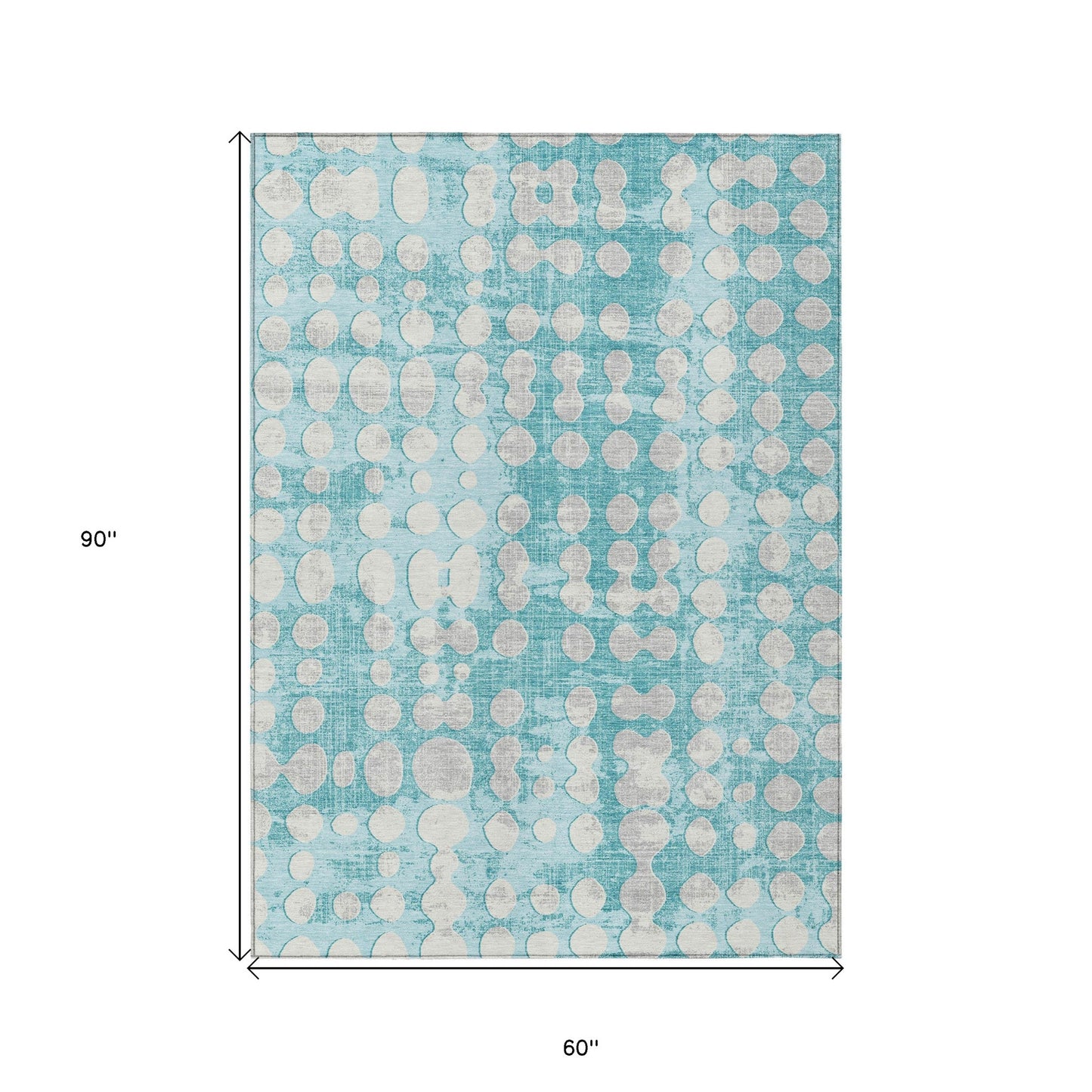 Tabselect Home Line 5' X 8' Teal Blue And Ivory Abstract Washable Indoor Outdoor Area Rug