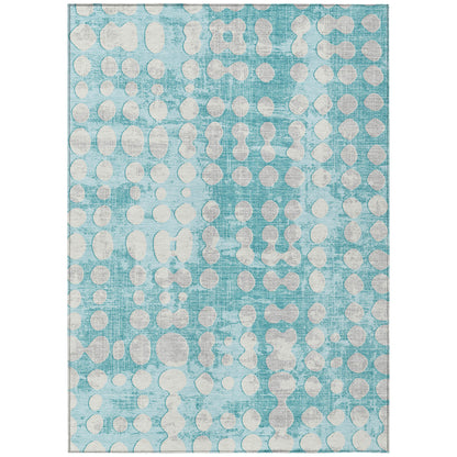 Tabselect Home Line 5' X 8' Teal Blue And Ivory Abstract Washable Indoor Outdoor Area Rug