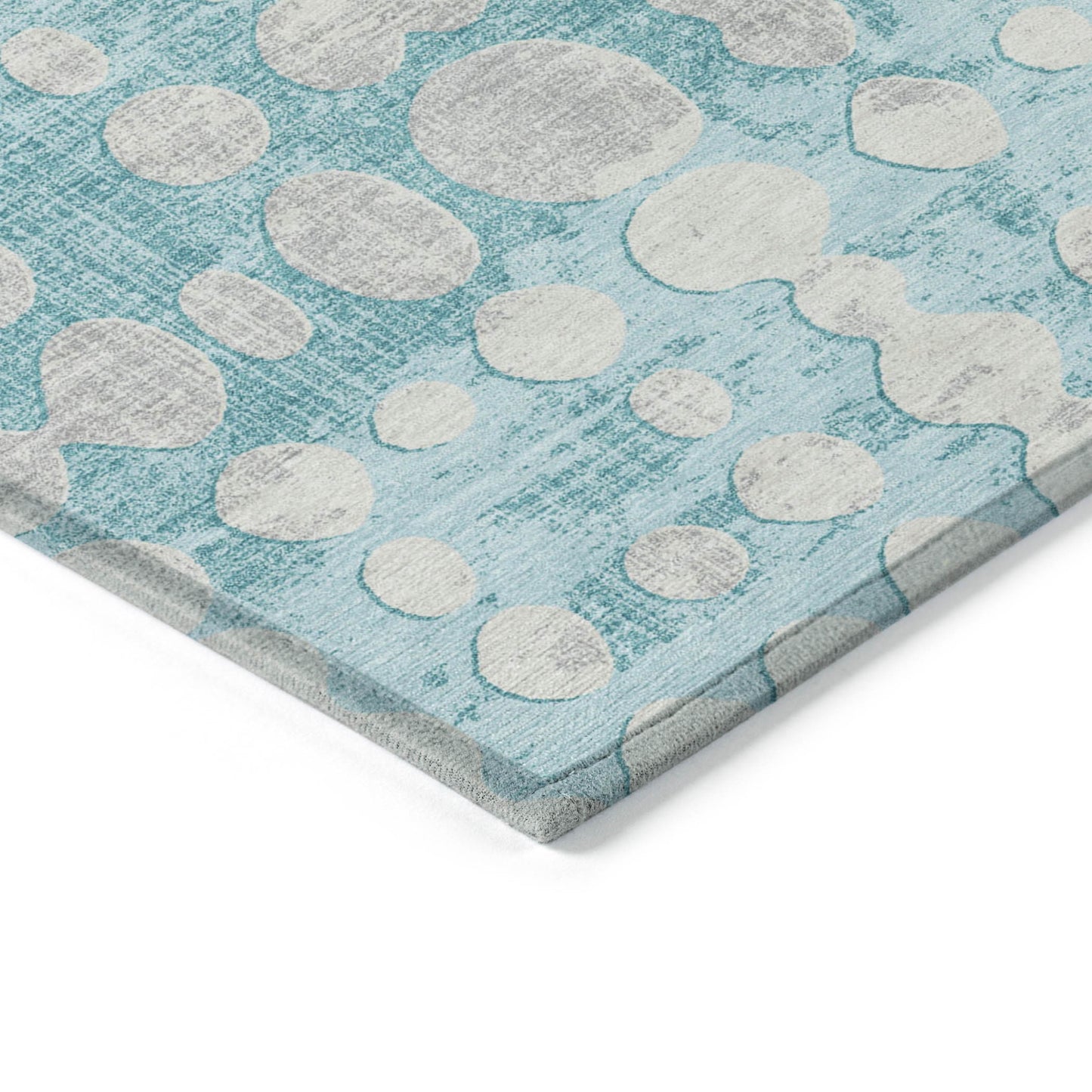 Tabselect Home Line 5' X 8' Teal Blue And Ivory Abstract Washable Indoor Outdoor Area Rug
