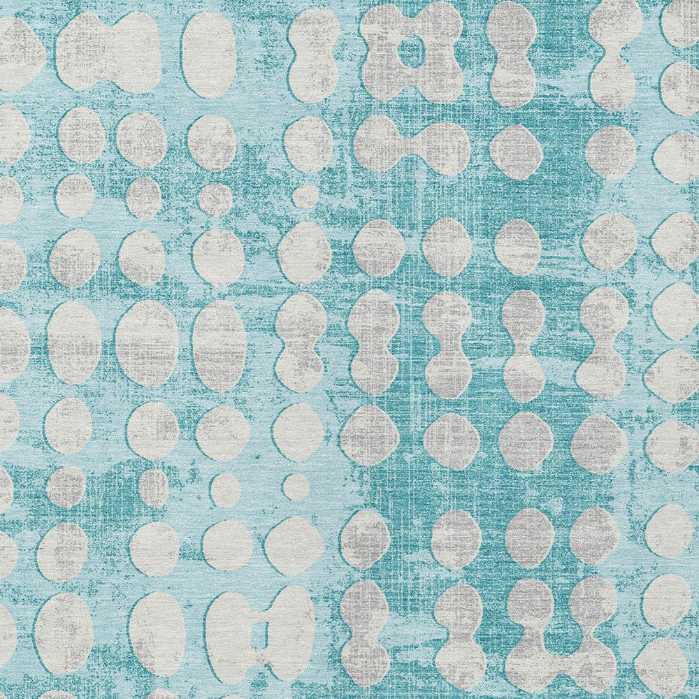 Tabselect Home Line 5' X 8' Teal Blue And Ivory Abstract Washable Indoor Outdoor Area Rug
