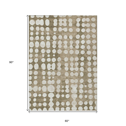 Tabselect Home Line 5' X 8' Taupe And Ivory Abstract Washable Indoor Outdoor Area Rug