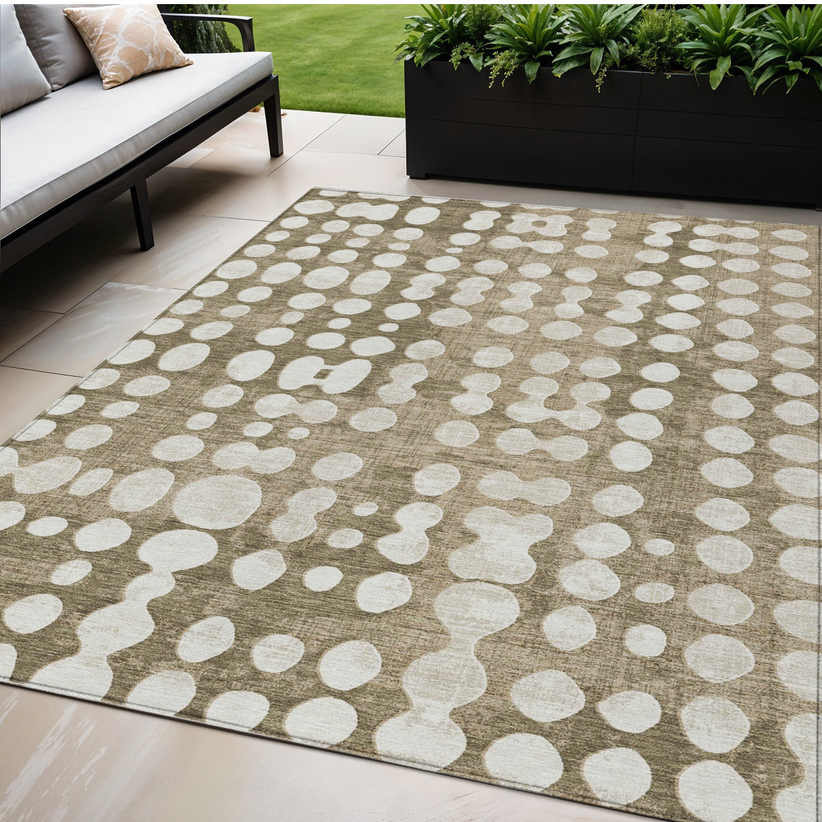 Tabselect Home Line 5' X 8' Taupe And Ivory Abstract Washable Indoor Outdoor Area Rug