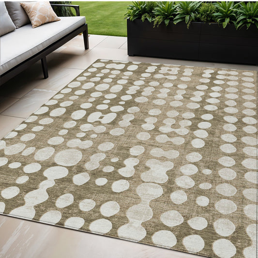Tabselect Home Line 5' X 8' Taupe And Ivory Abstract Washable Indoor Outdoor Area Rug