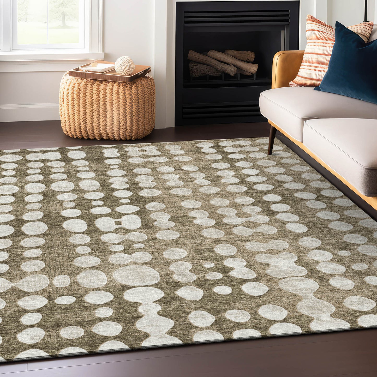Tabselect Home Line 5' X 8' Taupe And Ivory Abstract Washable Indoor Outdoor Area Rug
