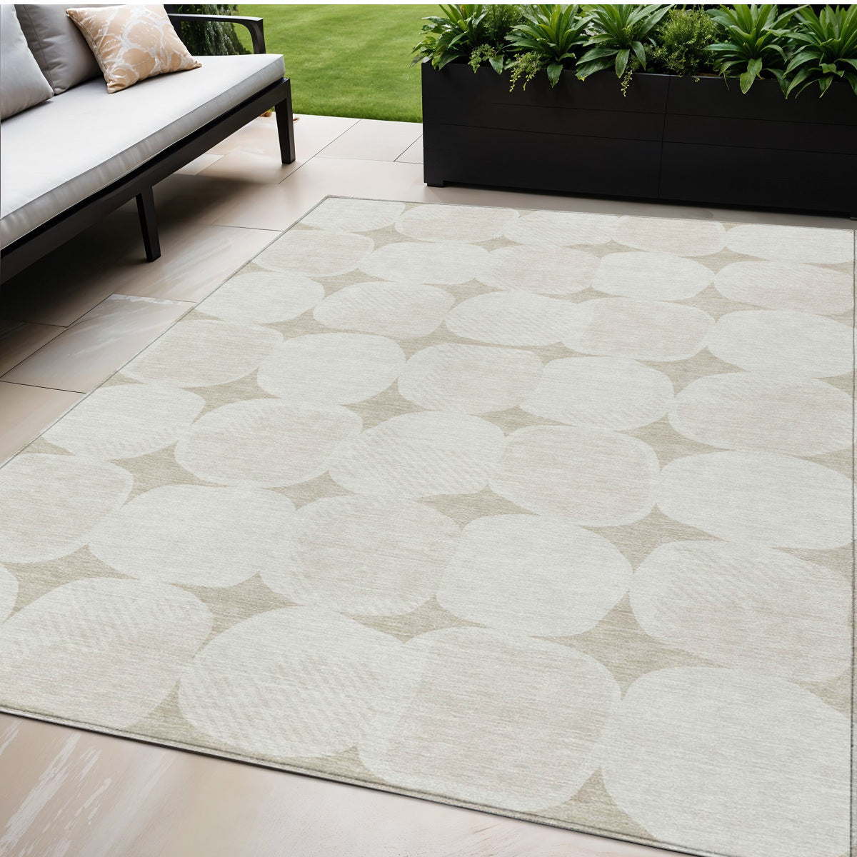 Tabselect Home Line 5' X 8' Beige And Brown Abstract Washable Indoor Outdoor Area Rug