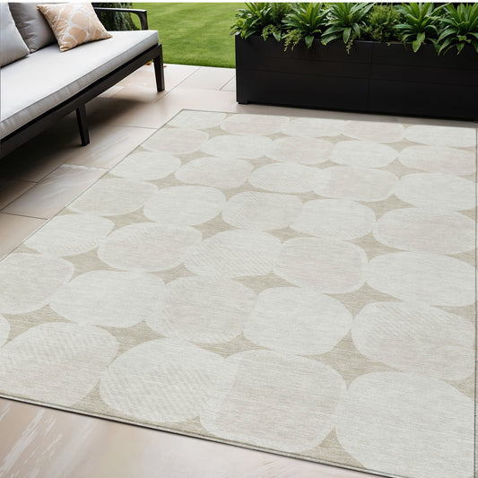 Tabselect Home Line 5' X 8' Beige And Brown Abstract Washable Indoor Outdoor Area Rug