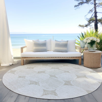 Tabselect Home Line 8' Beige And Brown Round Abstract Washable Indoor Outdoor Area Rug