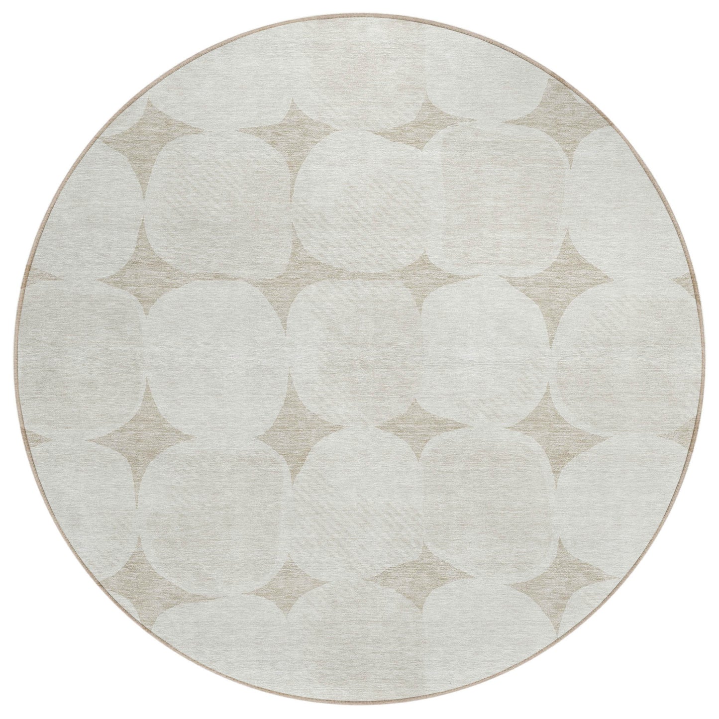Tabselect Home Line 8' Beige And Brown Round Abstract Washable Indoor Outdoor Area Rug