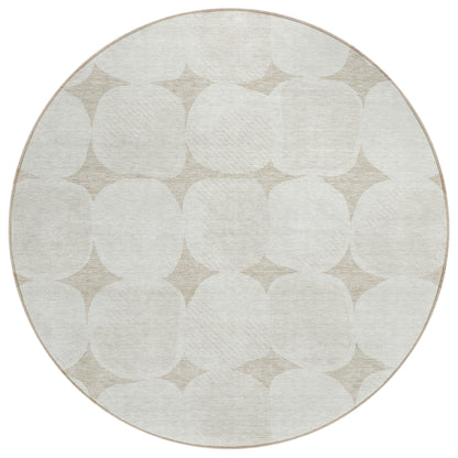 Tabselect Home Line 8' Beige And Brown Round Abstract Washable Indoor Outdoor Area Rug