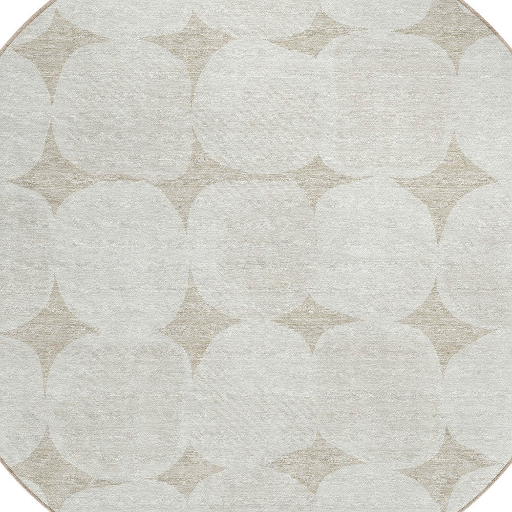 Tabselect Home Line 8' Beige And Brown Round Abstract Washable Indoor Outdoor Area Rug