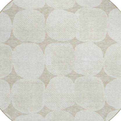 Tabselect Home Line 8' Beige And Brown Round Abstract Washable Indoor Outdoor Area Rug