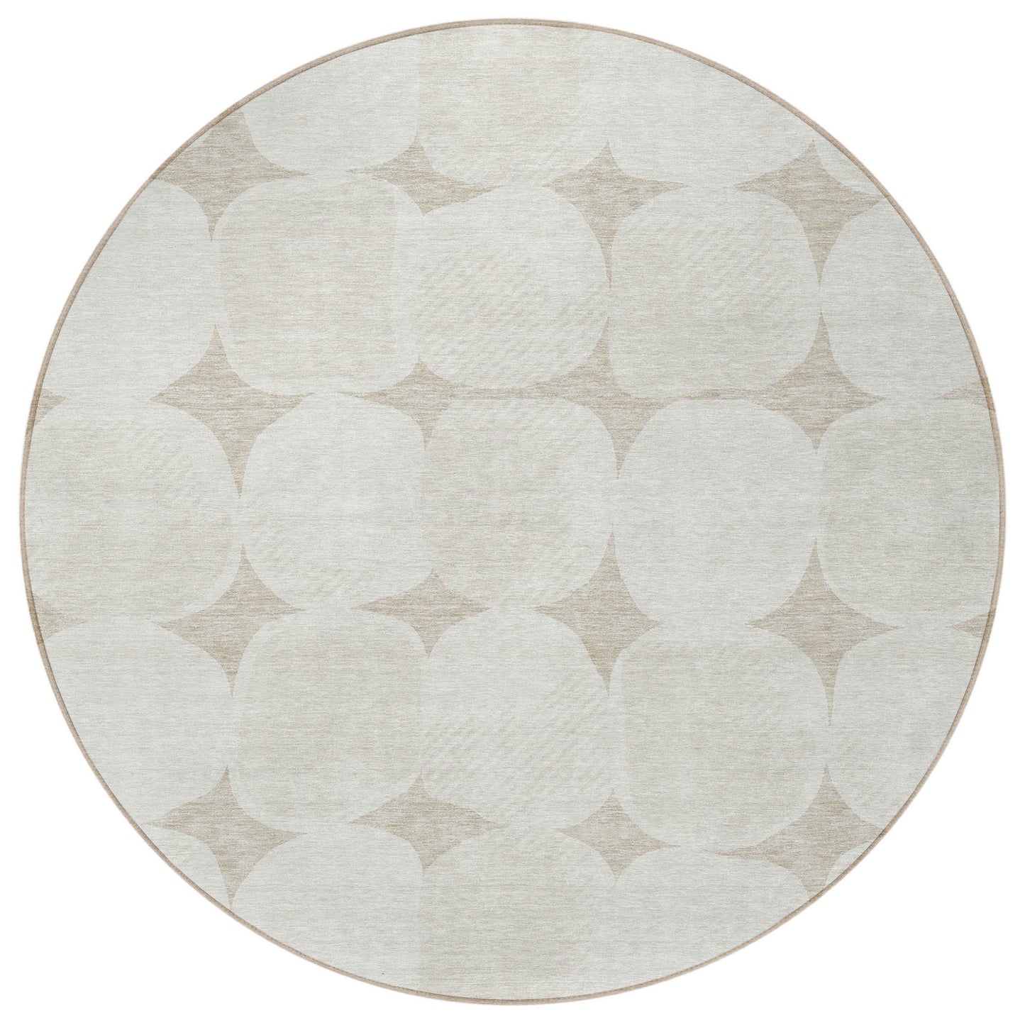 Tabselect Home Line 8' Beige And Brown Round Abstract Washable Indoor Outdoor Area Rug