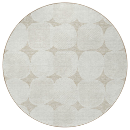 Tabselect Home Line 8' Beige And Brown Round Abstract Washable Indoor Outdoor Area Rug