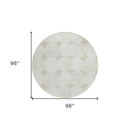 Tabselect Home Line 8' Beige And Brown Round Abstract Washable Indoor Outdoor Area Rug