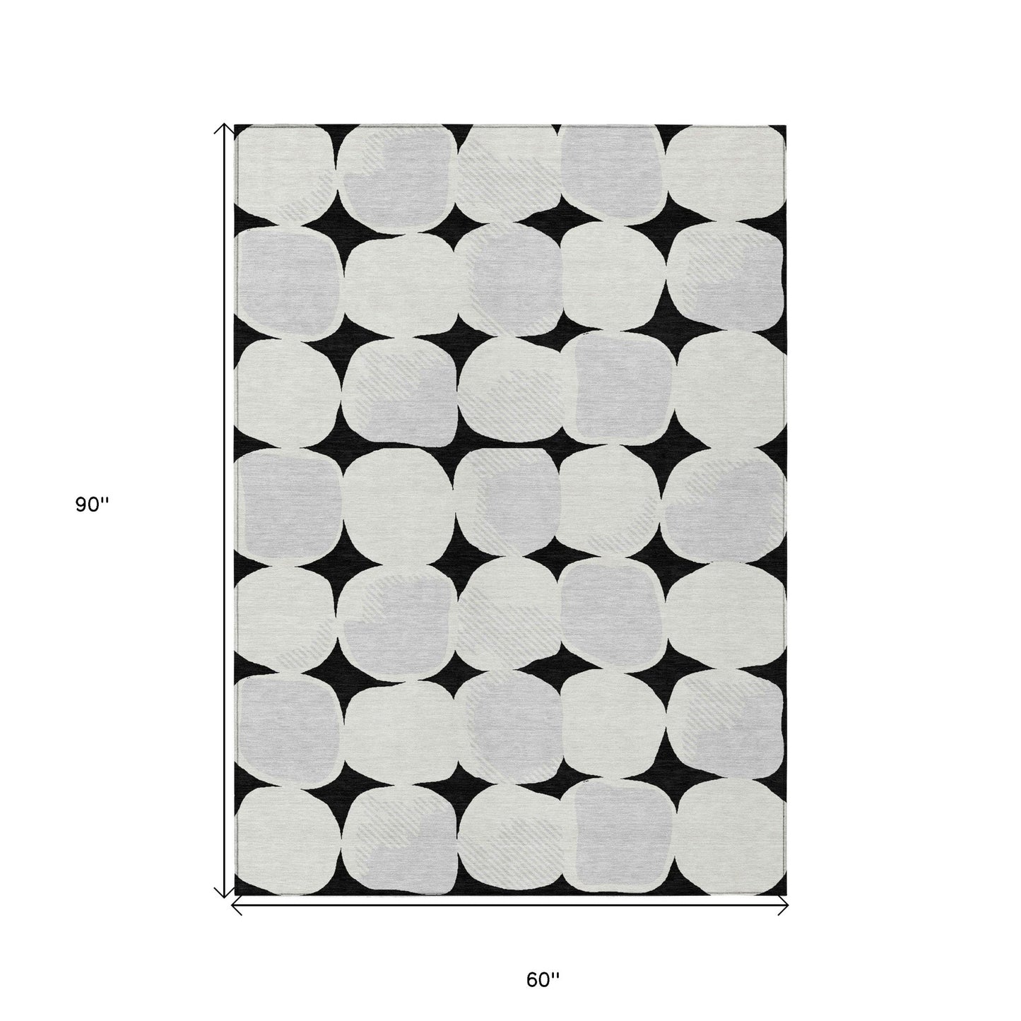 Tabselect Home Line 5' X 8' Black Gray And Ivory Abstract Washable Indoor Outdoor Area Rug