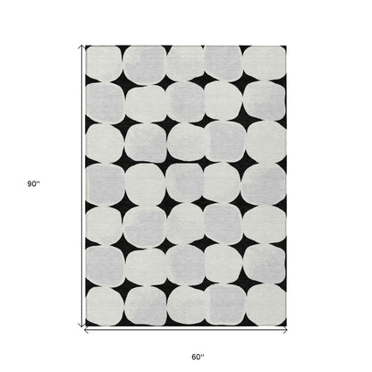 Tabselect Home Line 5' X 8' Black Gray And Ivory Abstract Washable Indoor Outdoor Area Rug