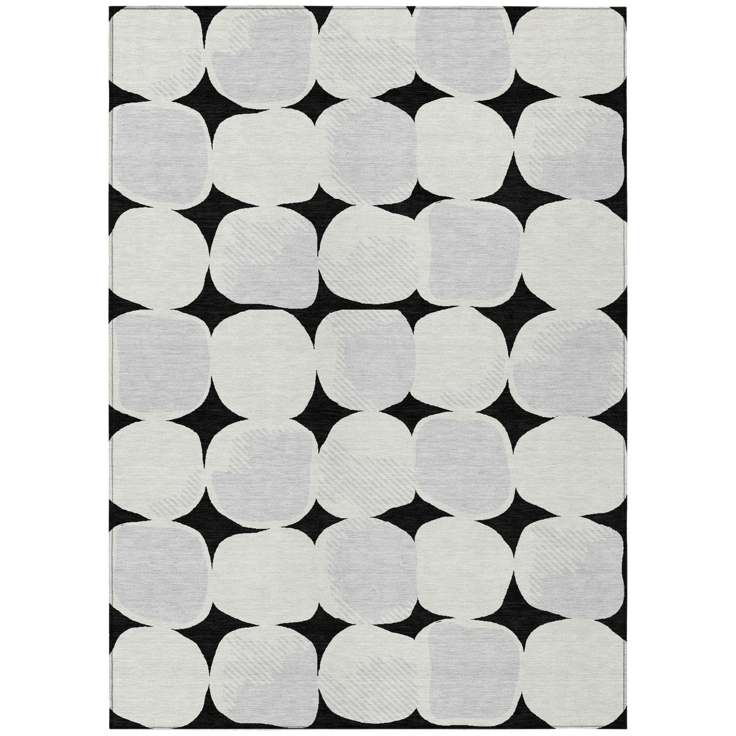 Tabselect Home Line 5' X 8' Black Gray And Ivory Abstract Washable Indoor Outdoor Area Rug