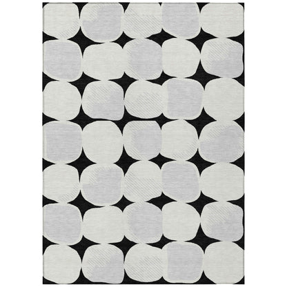 Tabselect Home Line 5' X 8' Black Gray And Ivory Abstract Washable Indoor Outdoor Area Rug