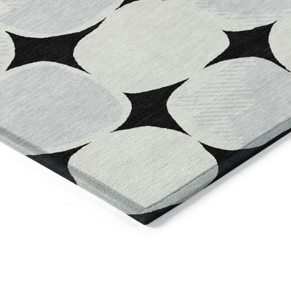 Tabselect Home Line 5' X 8' Black Gray And Ivory Abstract Washable Indoor Outdoor Area Rug