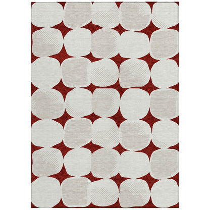 Tabselect Home Line 5' X 8' Burgundy Beige And Ivory Abstract Washable Indoor Outdoor Area Rug