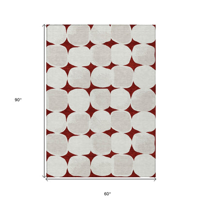 Tabselect Home Line 5' X 8' Burgundy Beige And Ivory Abstract Washable Indoor Outdoor Area Rug