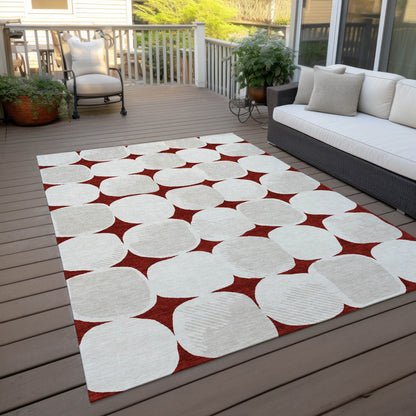 Tabselect Home Line 5' X 8' Burgundy Beige And Ivory Abstract Washable Indoor Outdoor Area Rug