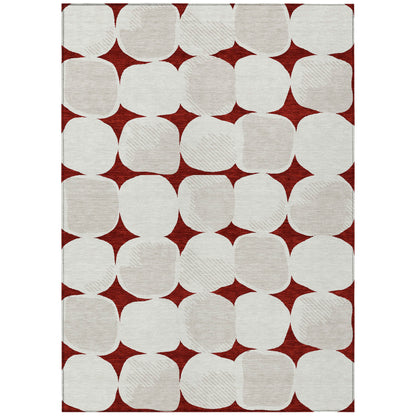 Tabselect Home Line 5' X 8' Burgundy Beige And Ivory Abstract Washable Indoor Outdoor Area Rug
