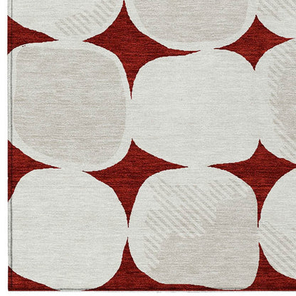 Tabselect Home Line 5' X 8' Burgundy Beige And Ivory Abstract Washable Indoor Outdoor Area Rug