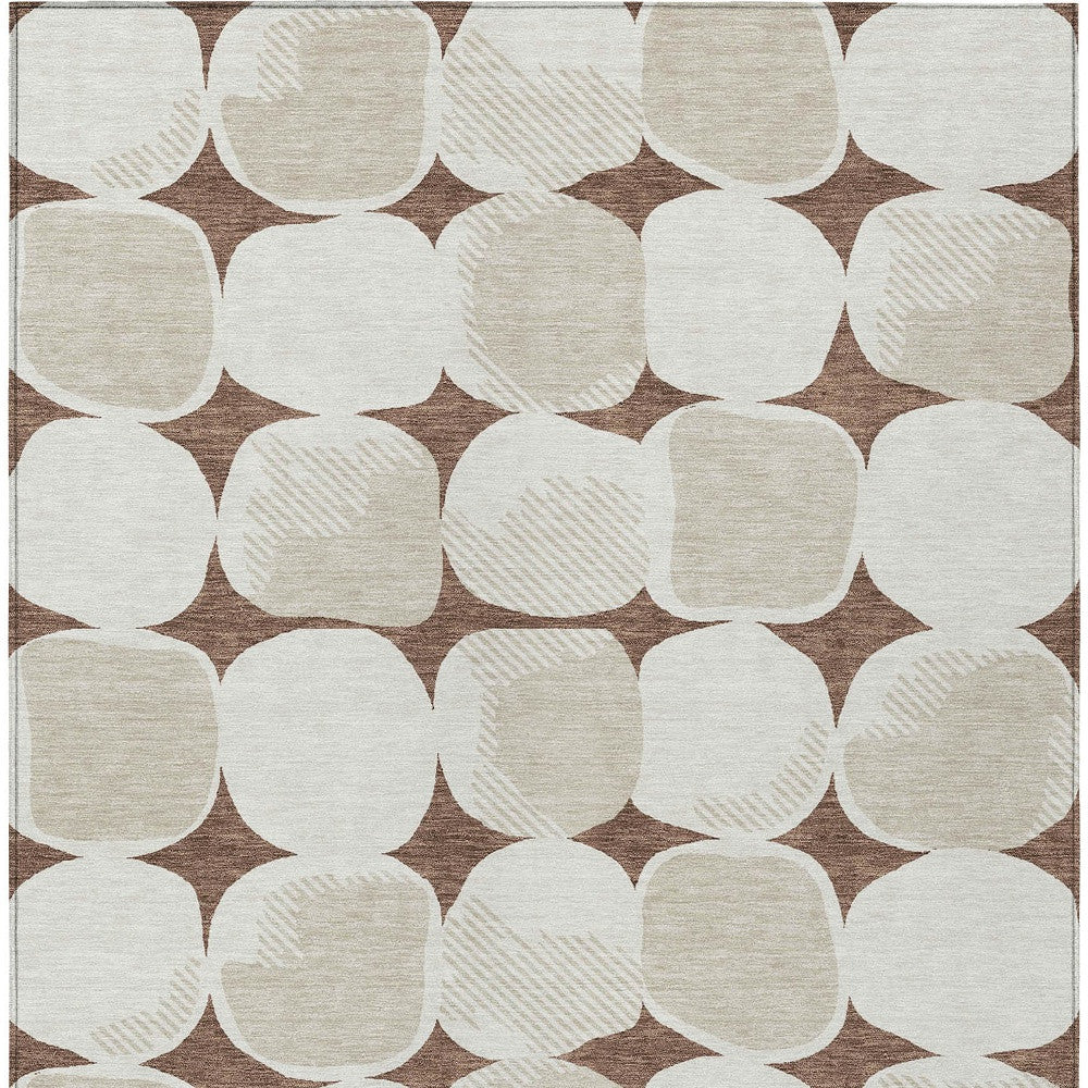 Tabselect Home Line 5' X 8' Brown Beige And Ivory Abstract Washable Indoor Outdoor Area Rug