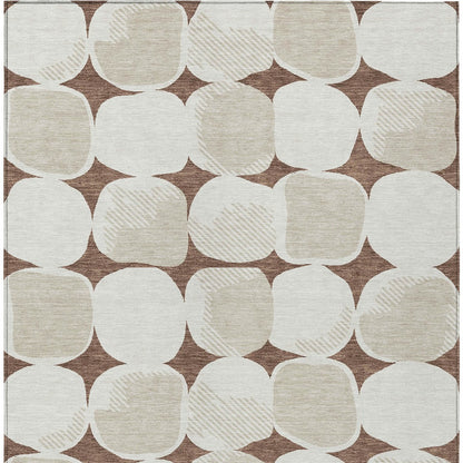 Tabselect Home Line 5' X 8' Brown Beige And Ivory Abstract Washable Indoor Outdoor Area Rug