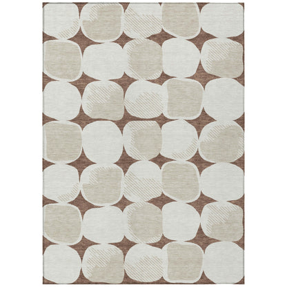 Tabselect Home Line 5' X 8' Brown Beige And Ivory Abstract Washable Indoor Outdoor Area Rug