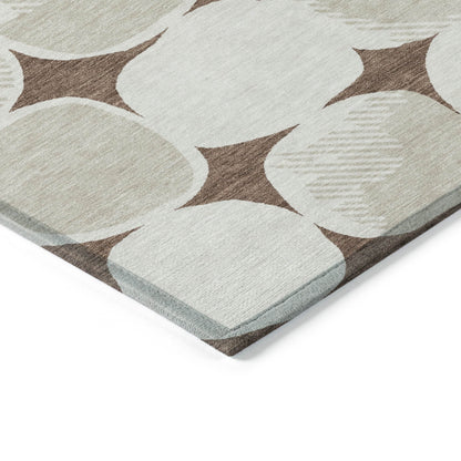 Tabselect Home Line 5' X 8' Brown Beige And Ivory Abstract Washable Indoor Outdoor Area Rug