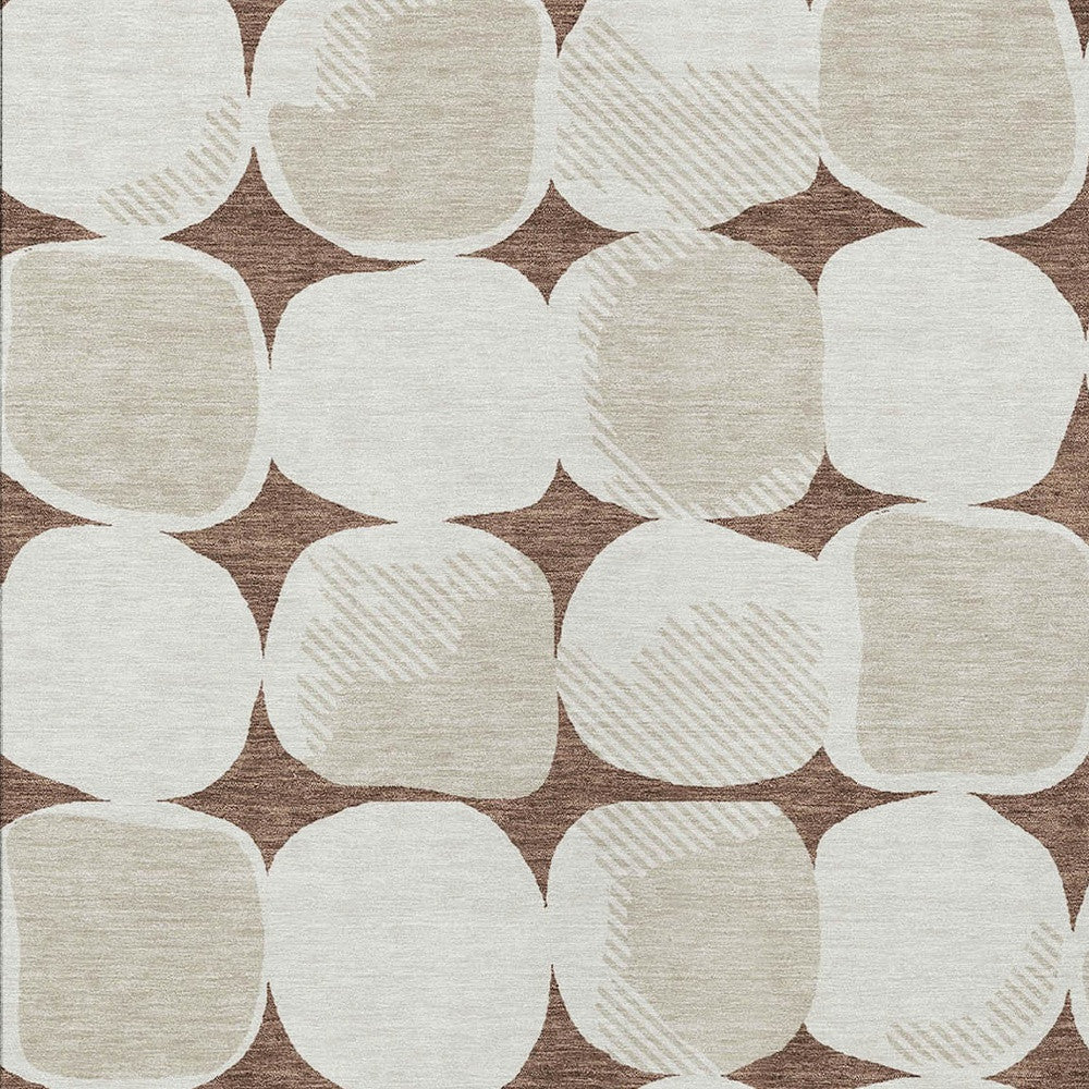 Tabselect Home Line 5' X 8' Brown Beige And Ivory Abstract Washable Indoor Outdoor Area Rug