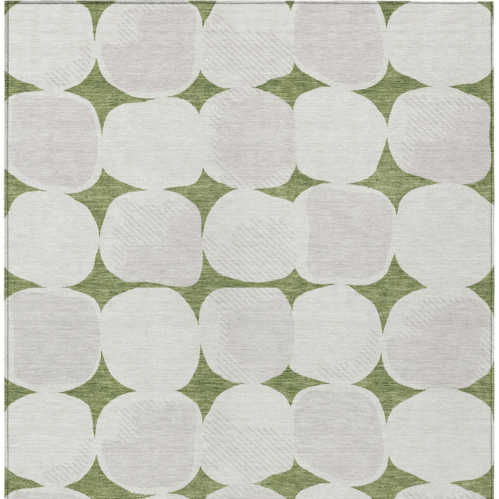 Tabselect Home Line 5' X 8' Green And Beige Abstract Washable Indoor Outdoor Area Rug