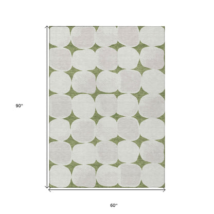 Tabselect Home Line 5' X 8' Green And Beige Abstract Washable Indoor Outdoor Area Rug