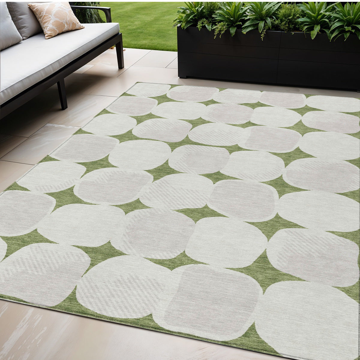 Tabselect Home Line 5' X 8' Green And Beige Abstract Washable Indoor Outdoor Area Rug
