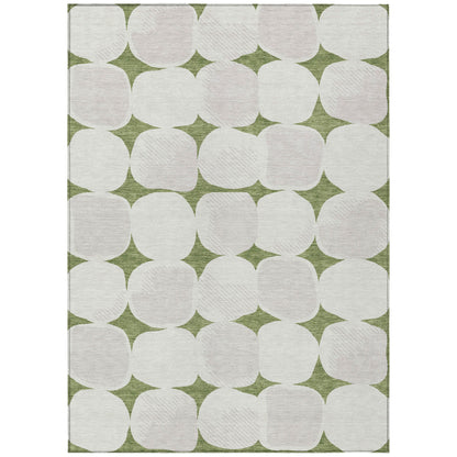 Tabselect Home Line 5' X 8' Green And Beige Abstract Washable Indoor Outdoor Area Rug
