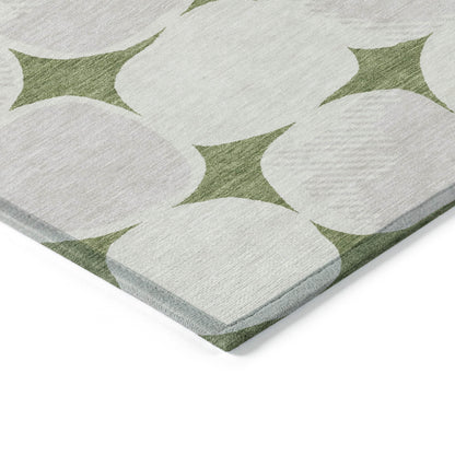 Tabselect Home Line 5' X 8' Green And Beige Abstract Washable Indoor Outdoor Area Rug