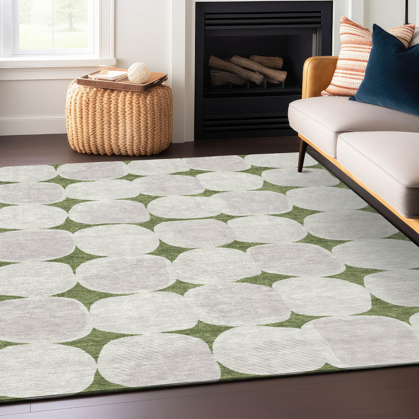 Tabselect Home Line 5' X 8' Green And Beige Abstract Washable Indoor Outdoor Area Rug
