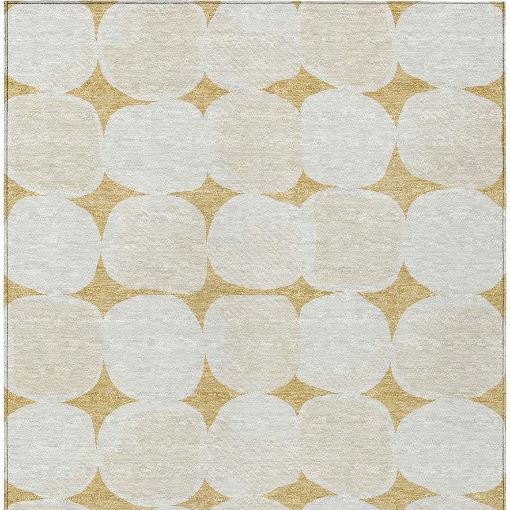 Tabselect Home Line 5' X 8' Gold And Beige Abstract Washable Indoor Outdoor Area Rug