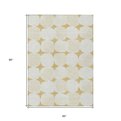 Tabselect Home Line 5' X 8' Gold And Beige Abstract Washable Indoor Outdoor Area Rug