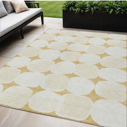 Tabselect Home Line 5' X 8' Gold And Beige Abstract Washable Indoor Outdoor Area Rug