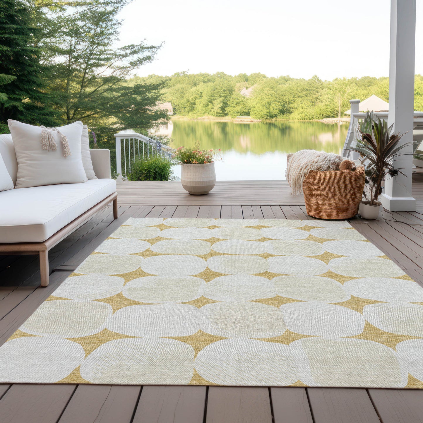 Tabselect Home Line 5' X 8' Gold And Beige Abstract Washable Indoor Outdoor Area Rug