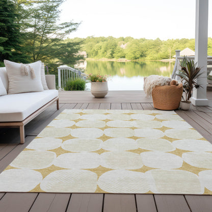 Tabselect Home Line 5' X 8' Gold And Beige Abstract Washable Indoor Outdoor Area Rug