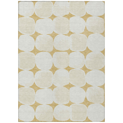 Tabselect Home Line 5' X 8' Gold And Beige Abstract Washable Indoor Outdoor Area Rug