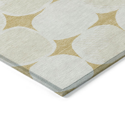 Tabselect Home Line 5' X 8' Gold And Beige Abstract Washable Indoor Outdoor Area Rug