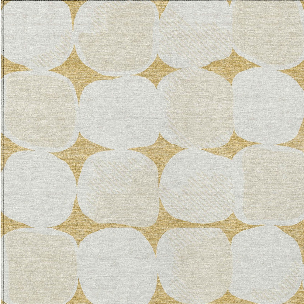 Tabselect Home Line 5' X 8' Gold And Beige Abstract Washable Indoor Outdoor Area Rug