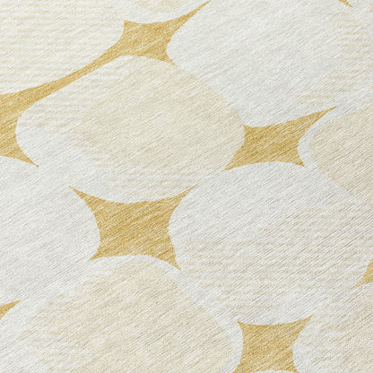 Tabselect Home Line 5' X 8' Gold And Beige Abstract Washable Indoor Outdoor Area Rug