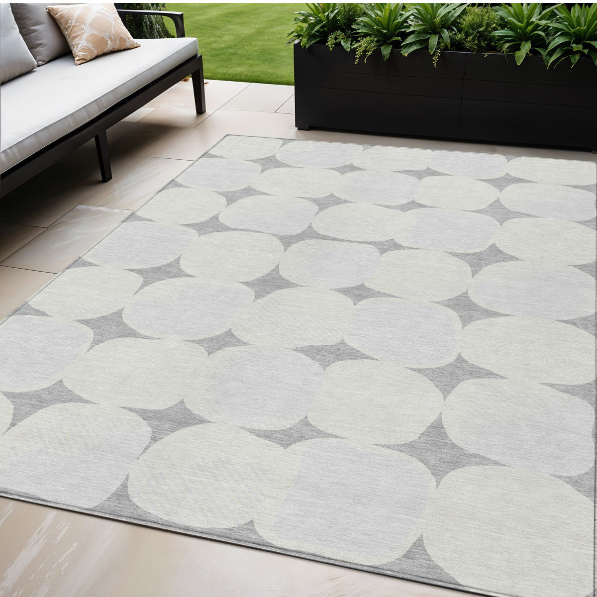 Tabselect Home Line 5' X 8' Gray And Beige Abstract Washable Indoor Outdoor Area Rug